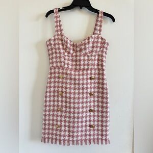 Forever 21 Pink and White Plaid Mini Tweed Dress S